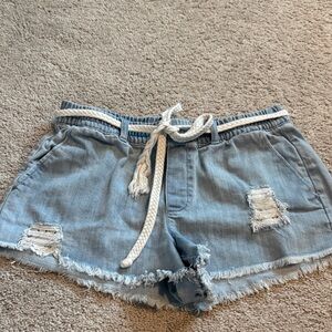 Denim Blue Distressed Women Shorts